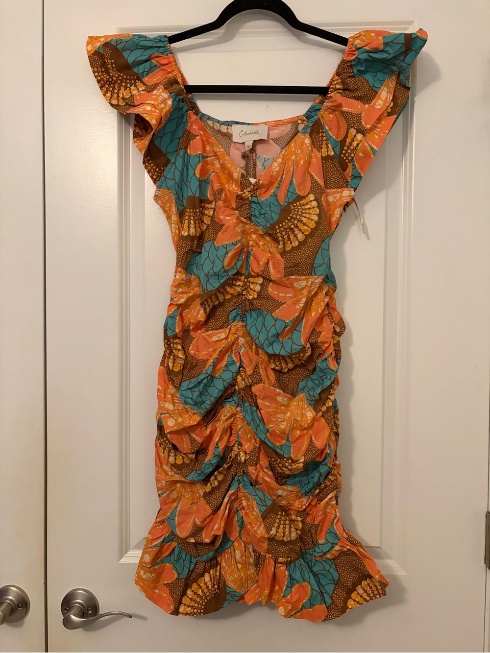 Cleobella Orange & Teal Floral Ruffle Mini Dress
